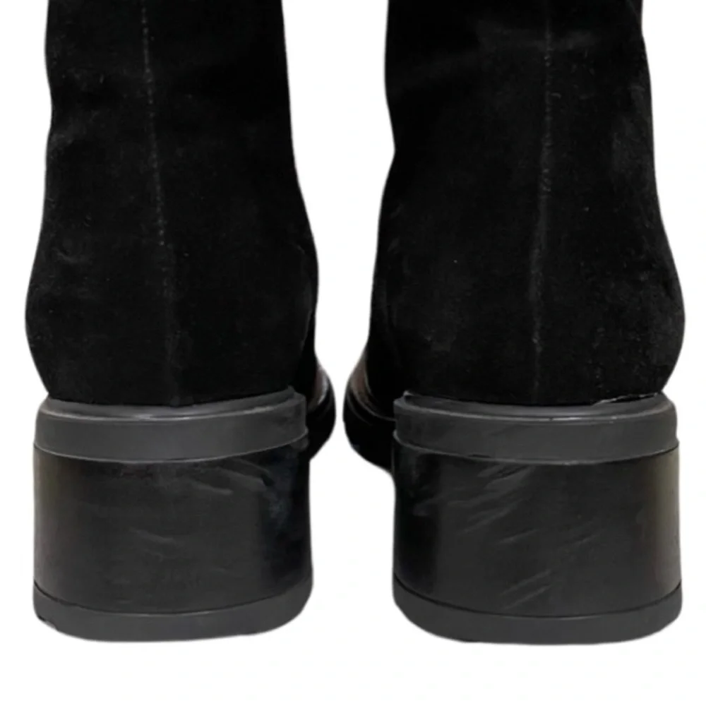 Aquatalia black suede, Lace Up, lug sole booties Moto Combat bouclé lined - Picture 6 of 12